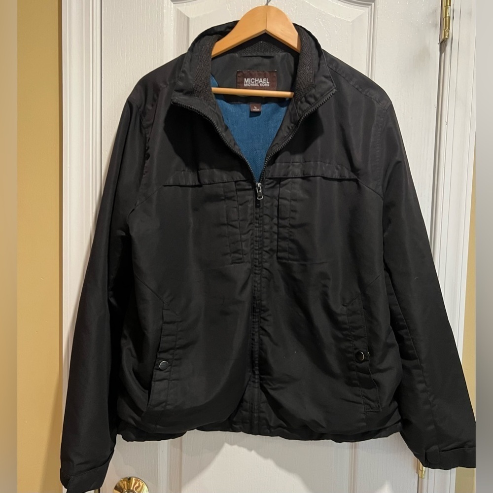 Michael Kors Mens Size large Black Full Zip Windbreaker Coat Jacket (damaged)